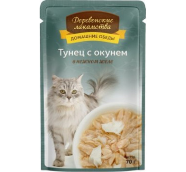Деревенские лакомства пауч д/кош Тунец с окунем желе  70г